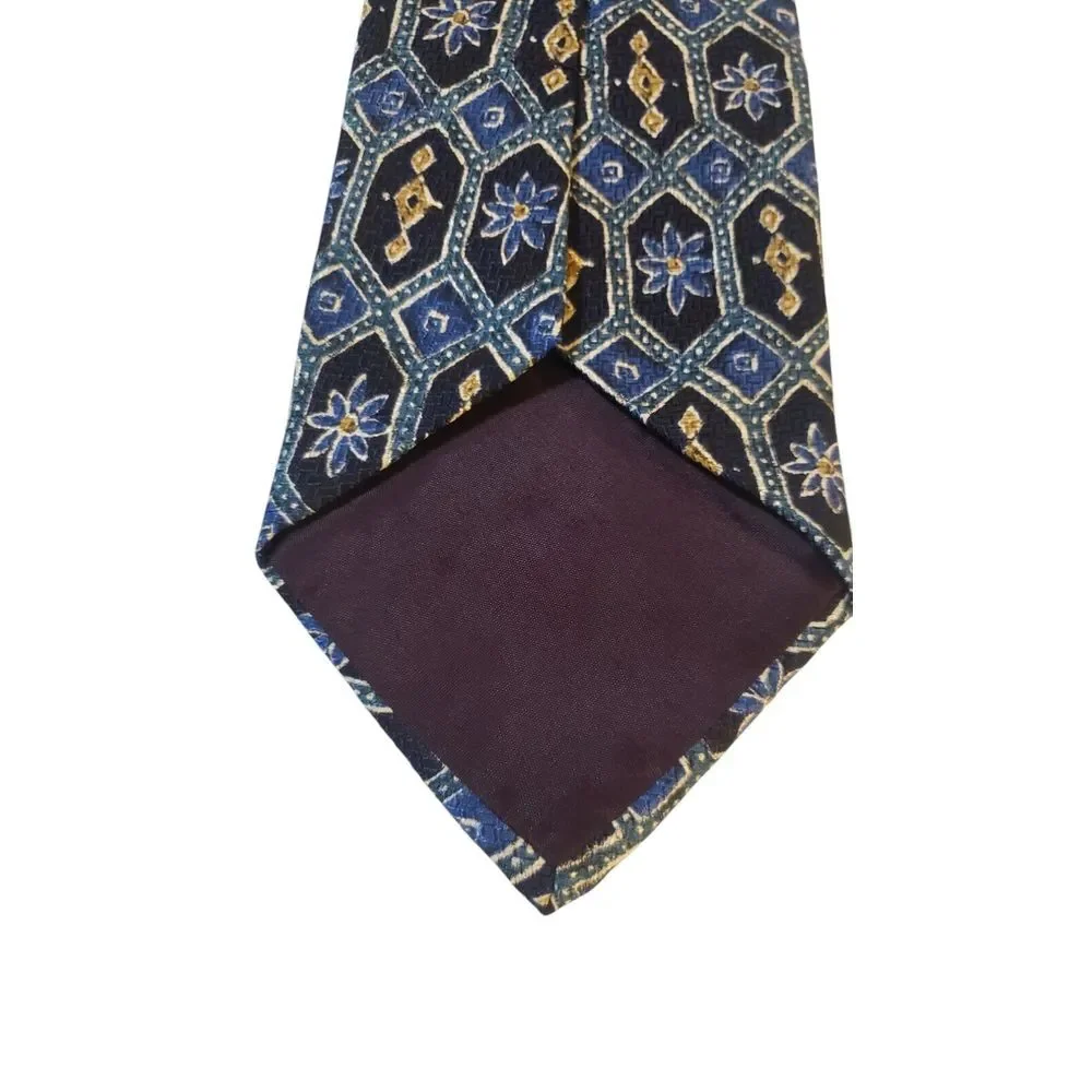 Etro Neck Tie Mens Italian Luxury‎ Blue Navy Tan Floral Silk Made in USA Office
